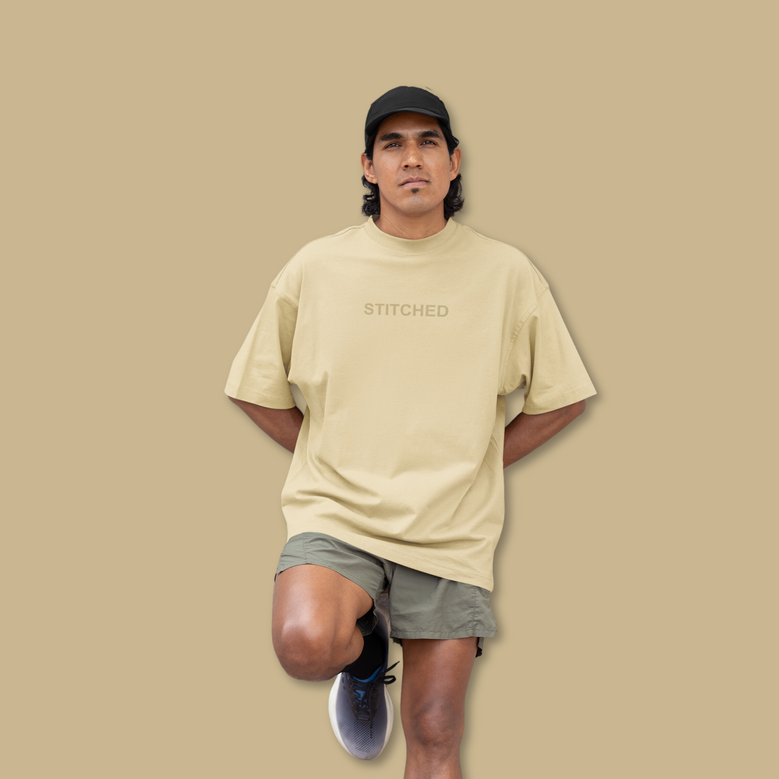 Stitched Beige Oversized Tshirt