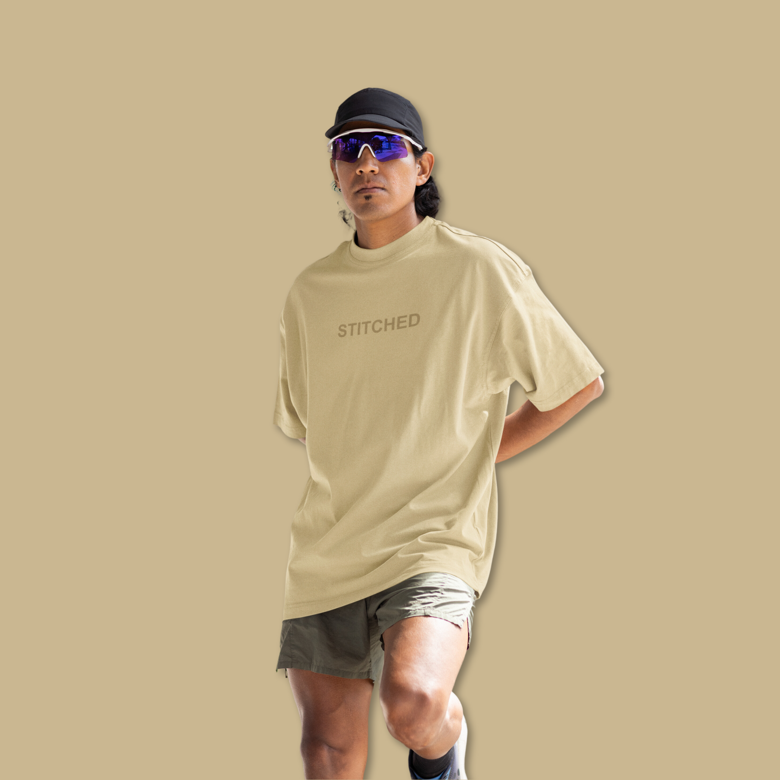 Stitched Beige Oversized Tshirt