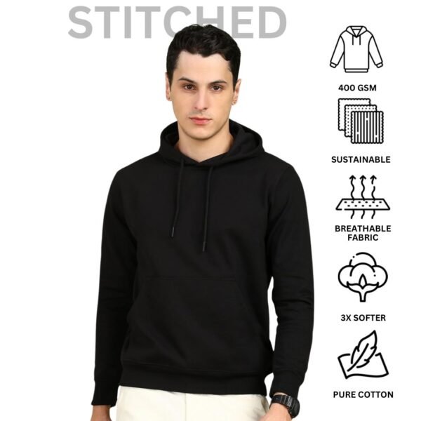 Black Unisex Solid Regular Fleece Hoodie